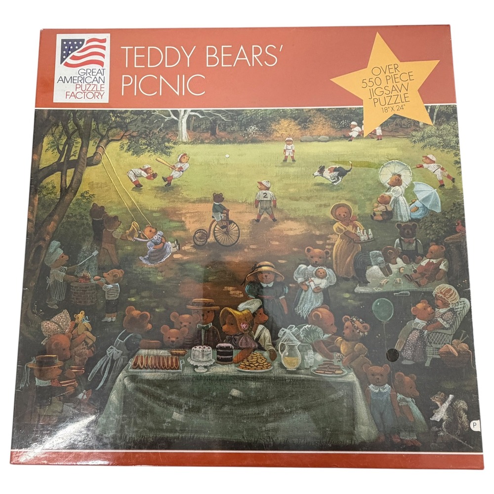 Great American Puzzle Factory Teddy Bear Picnic 550 Piece Jigsaw Puzzle 1994 NEW